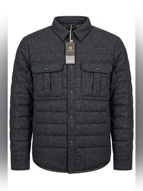 Men's Charcoal 100% Wool, Down Filled Quilted Collared Jacket  Snover XL, NWT